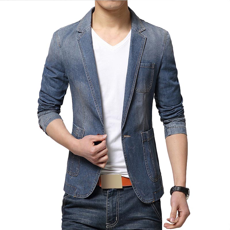 Blazer Men Trend Jeans Suits Men VogueSuit Jean Jacket Men Slim Fit Denim Jacket Suit Cotton Jackets Costume Homme Coat: Dark Blue / XXL