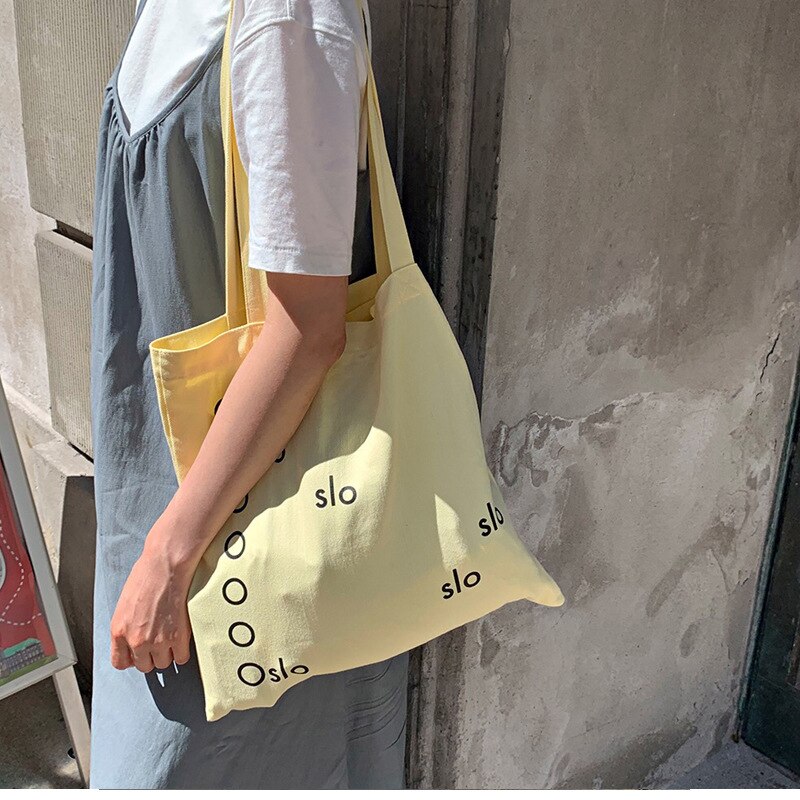 Mode Vrouwen Geel Schouder Canvas Tas Eenvoudige Brief Student Meisjes Draagbare Boek Handtassen Retro Dames Strand Boodschappentas