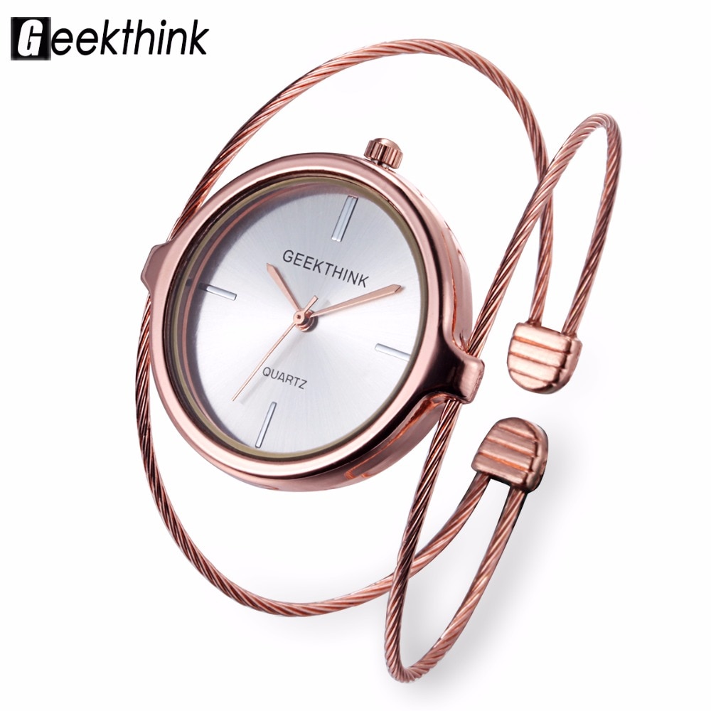 GEEKTHINK Unique Brand Quartz Watch Women Bracelet Ladies Rose Gold Watch female Luxury Double Ring steel band casual