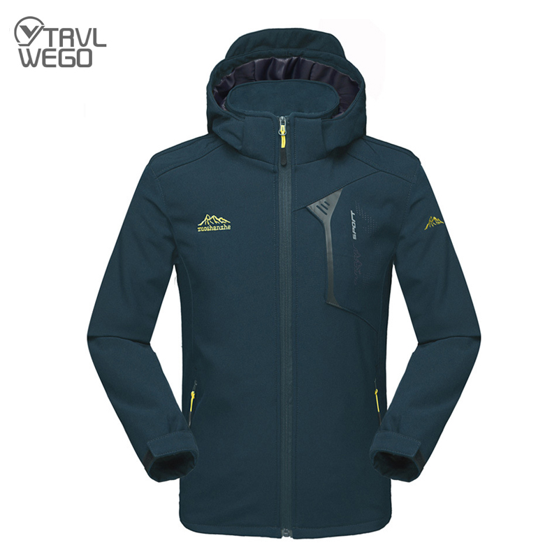 TRVLWEGO Men's Spring Autumn Softshell Jacket Outdoor Sports Hooded Coat Trekking Windbreaker Waterproof Hiking Clothes