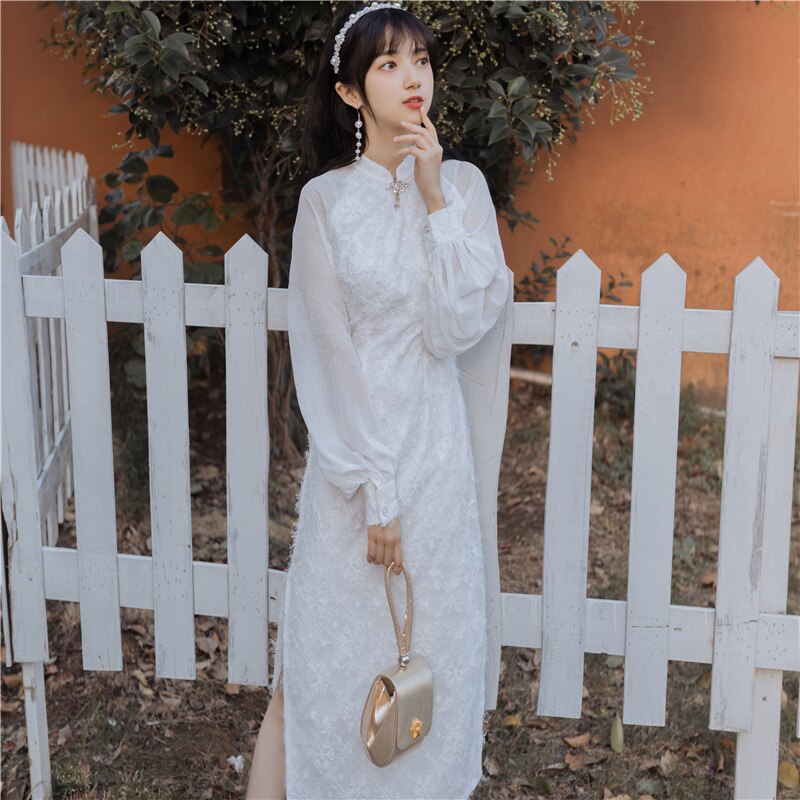 Summer Slim Aristocratic Bubble Sleeve Improved Cheongsam Dress Chinese Traditional Lantern Sleeve Party Dress