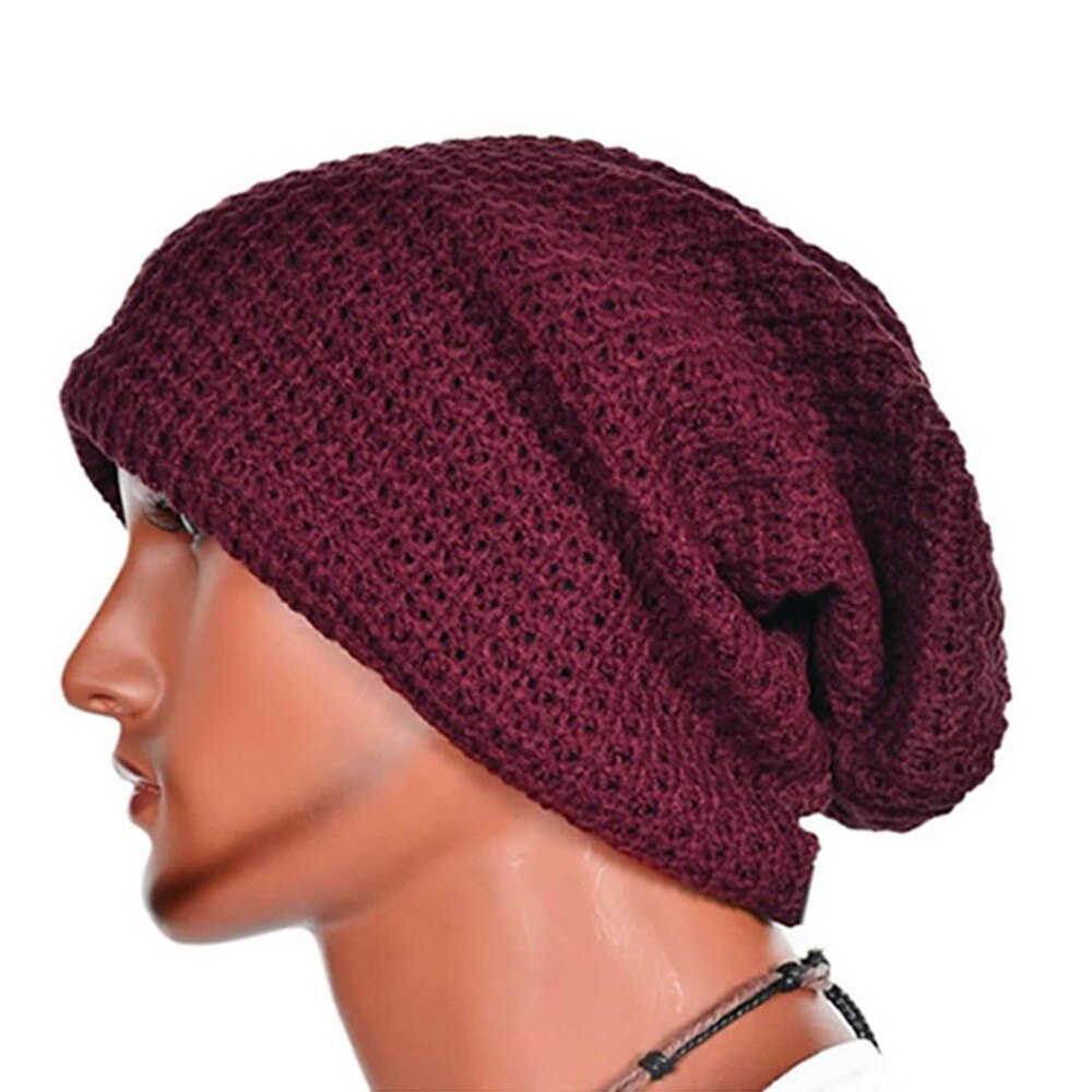 Casual Chic Mannen Losse Beanie Zwarte Hoed Caps Winter Vrouwen Mannen Skullies Warmte Gebreide Mutsen Effen Kleur oversized: Wine Red