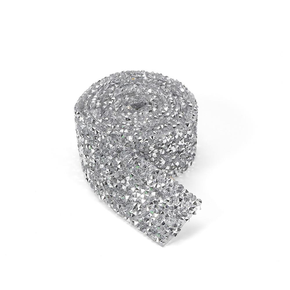 Krystal 1 yard bånd syning trim motiv strass fix rhinestone tape applikator med rhinsten stryg på applikationer kage dekoration: Sølv -1y-20mm