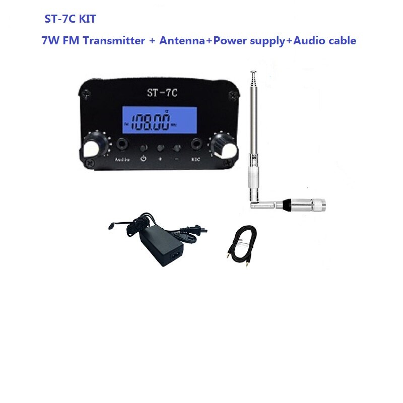 7W/1W Fm Stereo Pll Zender + Kleine Antenne + Voeding + Stereo Audio 3.5 Kabel