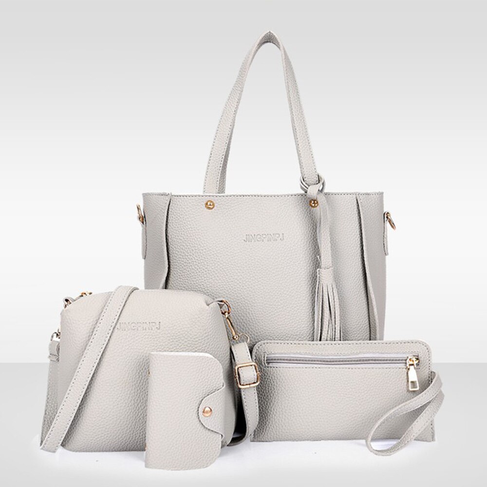 Leder dauerhaft retro Taschen 4 Stück Frauen Schulter Taschen einstellen Schwarz Bote Taschen Brieftasche Handtasche Frau Tasche Sack Haupt femme: Grau