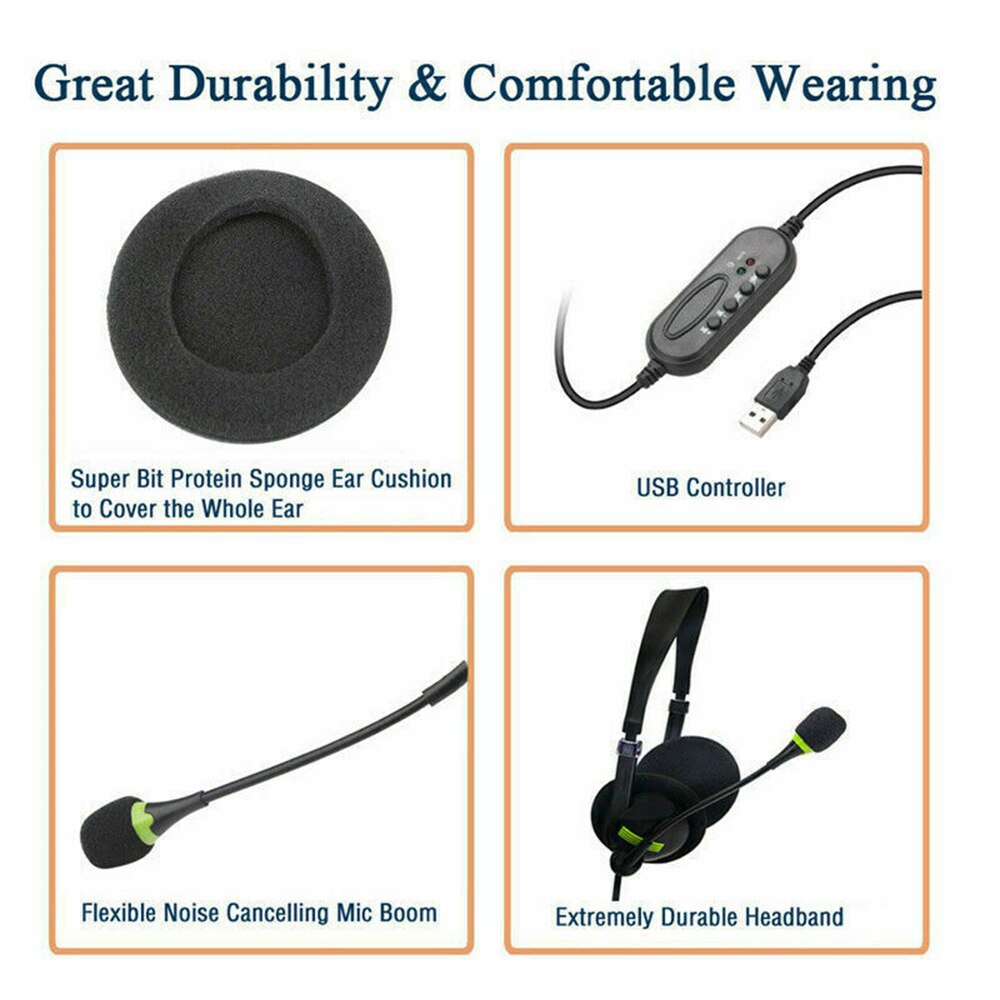 TRAVOR USB Noise Cancelling Microphone Headset Call Centre Stereo Wired Headset Office Traffic Headphones for PC Computer Laptop