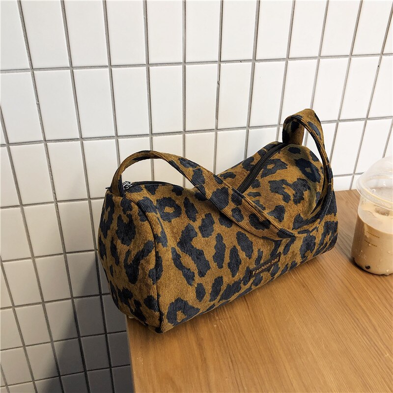 Zebra Muster Tasche Kleine Schulter Taschen für Frauen Branded Schulter Handtaschen Weibliche Hand Tasche Vintage Leinwand Trend Taschen: Leopard Cylinder bag