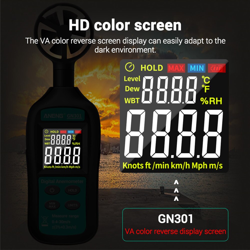 Measurement Tester Air Flow Tool Temperature Digital Anemometer Handheld Wind Speed Meter High Accuracy Backlight LCD Display