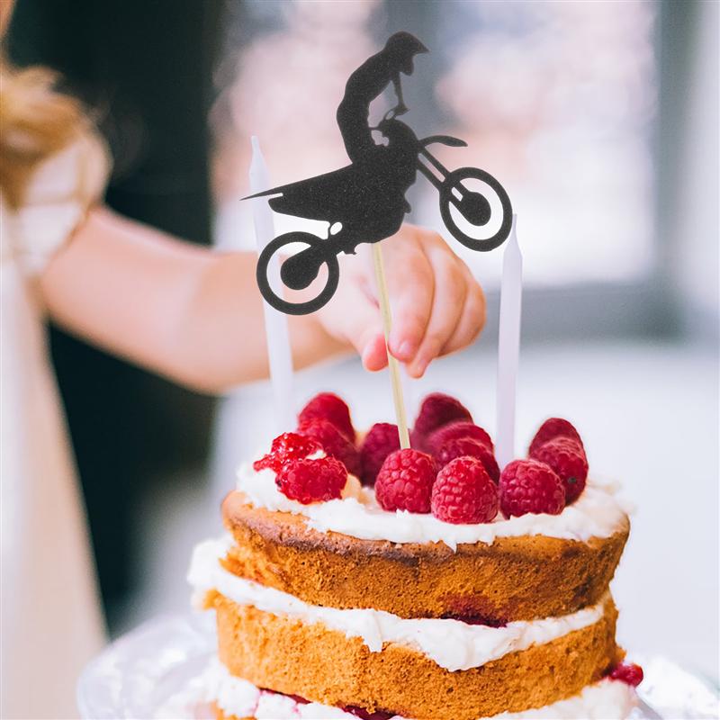 24 Pcs 1 Set Scrambling Motorcycle Theme Cupcake Toppers Dessert Picks Birthday Party Cupcake Toppers (Black)