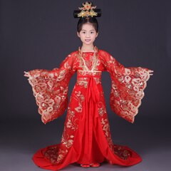 Royal Kinderen Keizerin Wu Zetian Kostuum Meisje Chinese Traditionele Dans Kleding Kids Tang-dynastie Prinses Hanfu Staart Kleding: red / L