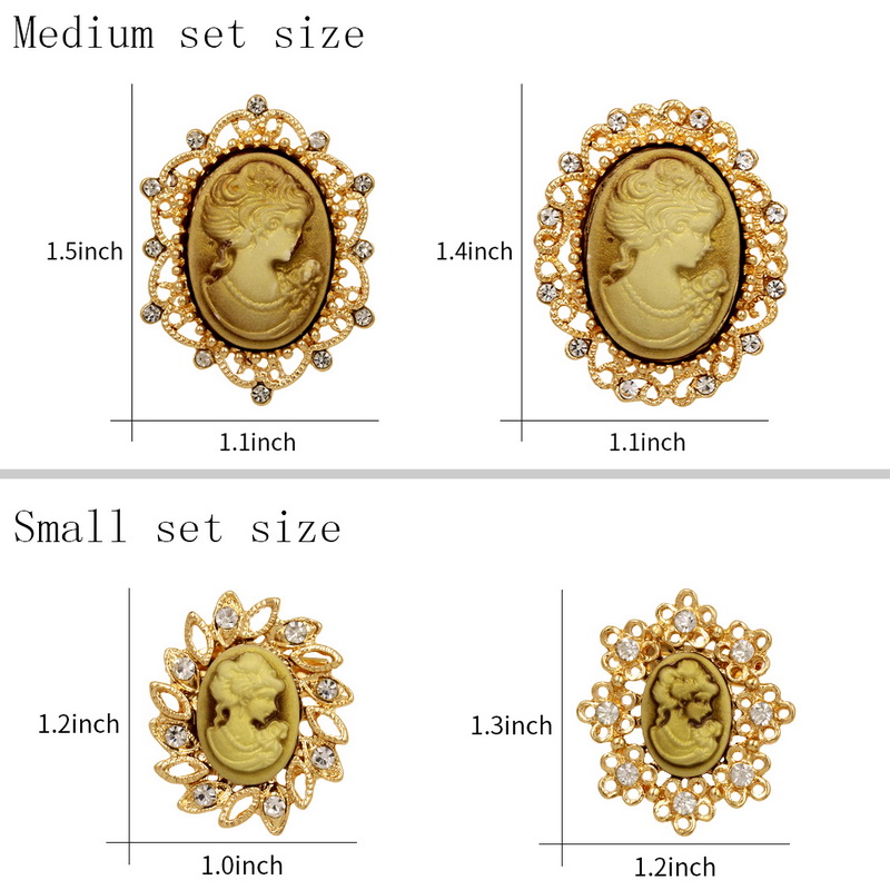 Weimanjingdian impostato di 12 Pezzi di Stile dell'annata Della Resina E Strass cammeo Spilla Spilli in Oro O Argento colore Placcato