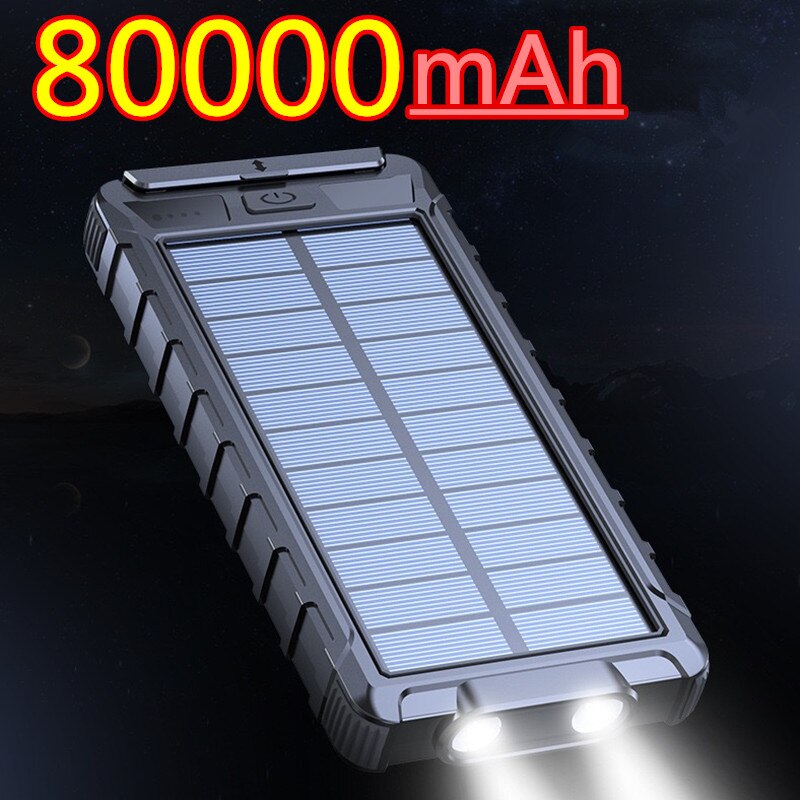 Solar Power Bank Waterdichte 80000Mah Solar Charger Usb-poort Externe Lader Voor Xiaomi 5 5s Smartphone Power Bank Met led Licht