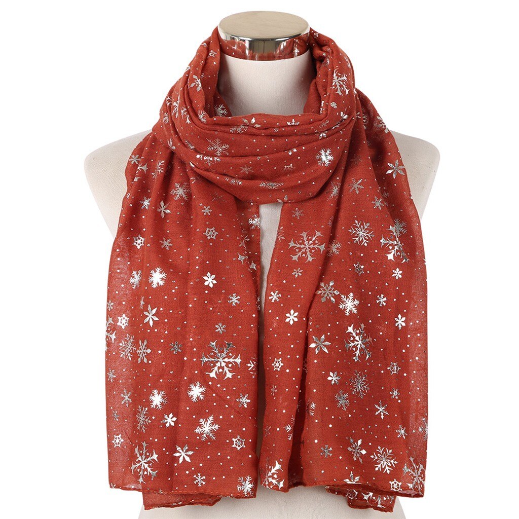 Winter Chiffon Scarf Women Snowflake Print Scarves Long Neck Wrap Christmas for Women Scarves foulard femme