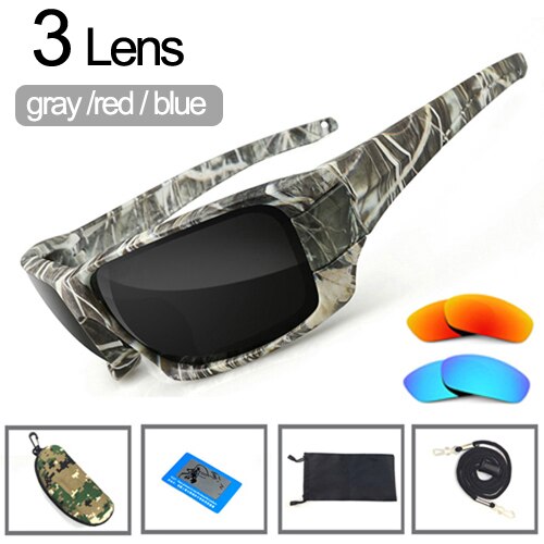 Fiske solglasögon 6 linser polariserad uv lins kamouflage ram män kvinnor sport solglasögon camping kör klämma glasögon: 3 lins box  b1
