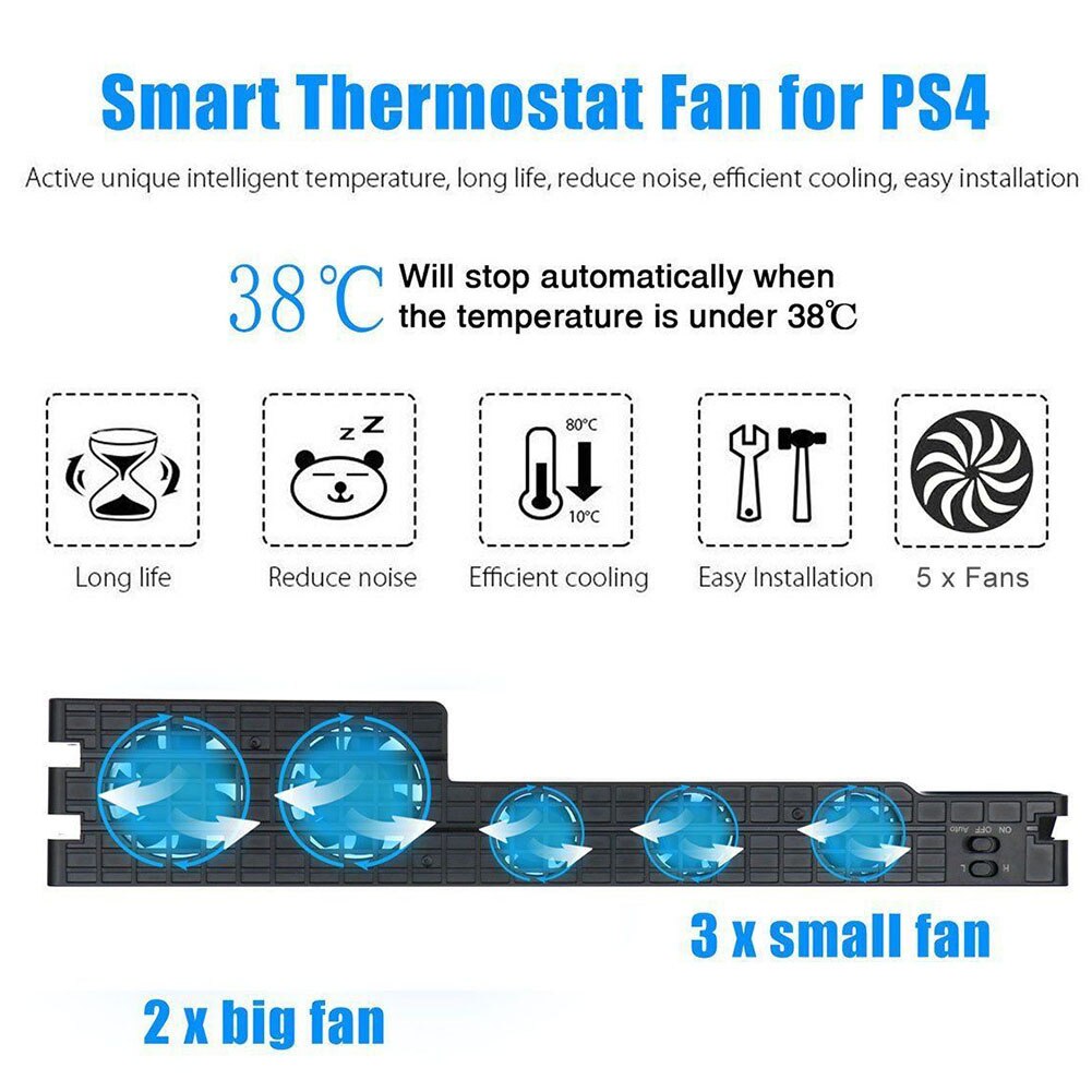5-Fan External Adapter Temperature Control Game Console Multifunctional Lightweight With USB Cable ABS Cooling Fan For PS4 Pro