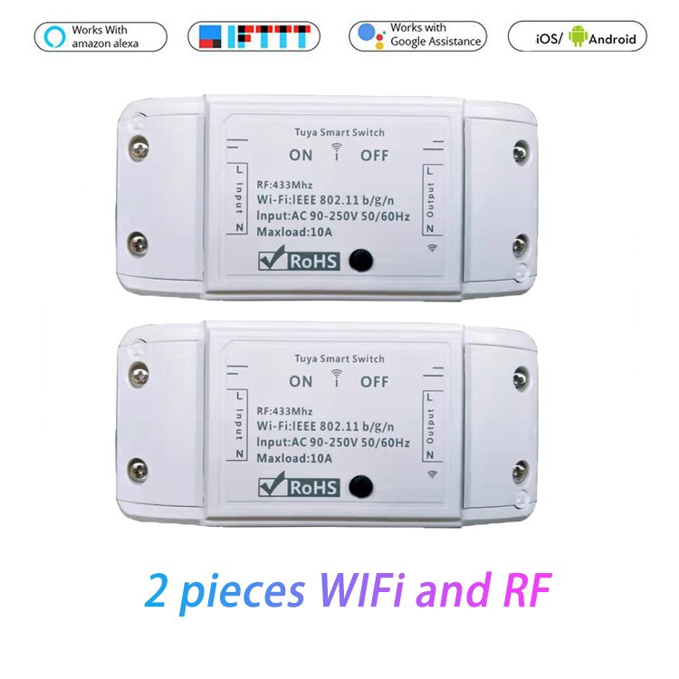 WiFi Smart Light Switch Breaker Timer Wireless Tuya Smart Life APP Remote Control Works With Alexa Google Home Smart Home: 2 pieces WIFi and RF
