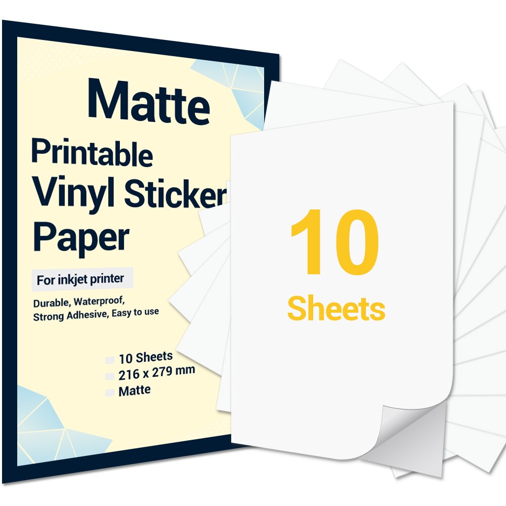10 Sheets Printable Vinyl Sticker Papier Brief Size Matte Zelfklevende Printer Kopieerpapier Voor Epson Inkjet Printer Diy ambachten