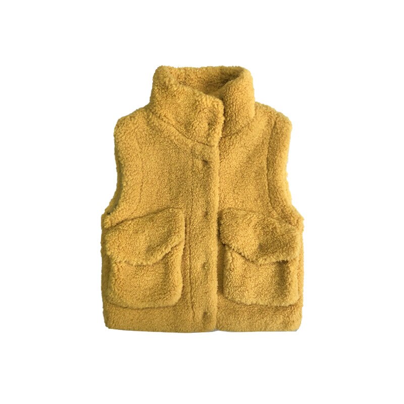 Children Winter Fleece Waistcoat Teenage Girl Sleeveless Single-breasted Plush Vest Pure Color Pockets Thicken Warm Chaleco Niña