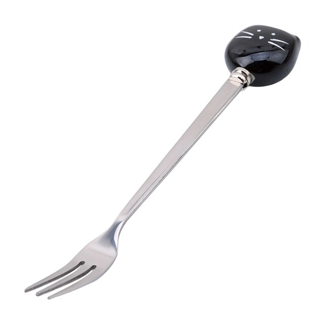 Rvs Cartoon Keuken Tool Ijs Lepel Koffie Lepel Kat Keramische Lepel Bestek: BlackCat Fork