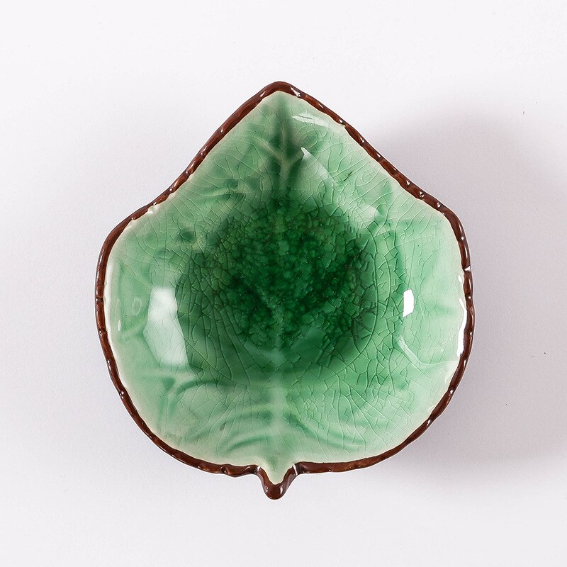 Lite blad form keramisk matte tallerken smaksatt tallerken kjøkken krydder retter isdelt glasur saus eddik servise: Grønn