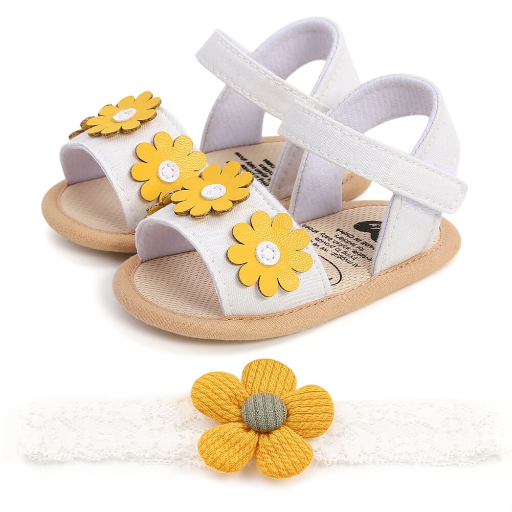 Baby Girls Summer Sandals With Flower Newborn Toddler Flat Shoes+Headband Infant Girls Sandals First Walker Crib Shoes: W / 0-6 Months