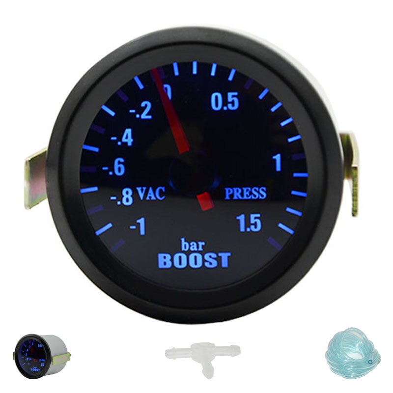 52mm boost/vakuum/vattentemp/oljetemp/oljepress/spänning/varvräknare/luftbränsleförhållande/egtmätare analog blå led + 52mm gauge pods: Boost 1.5 bar