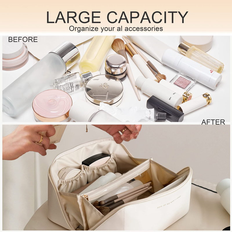 Bolsa de cosméticos de viaje grande para mujer, organizador de maquillaje de cuero, neceser femenino, estuche de maquillaje, bolsa de almacenamiento, caja de lujo para mujer