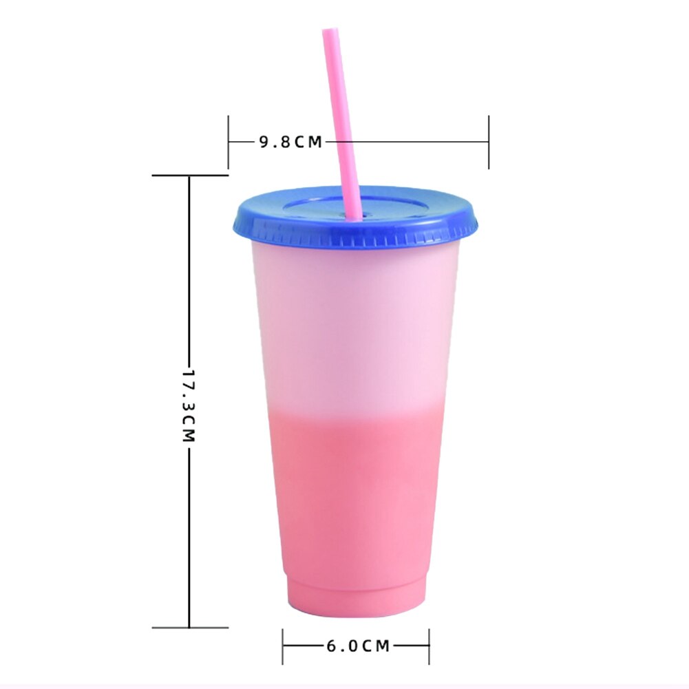 Color Changing Cold Drink Cups Reusable Temperature-Sensitive Plastic Colorful Coffee Cup with Lids and Straws