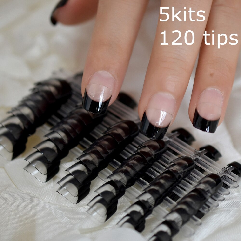 Kit de manicura francesa, puntas de media uña, transparente, cuadrada, DIY, 24 Uds.: L3008X5