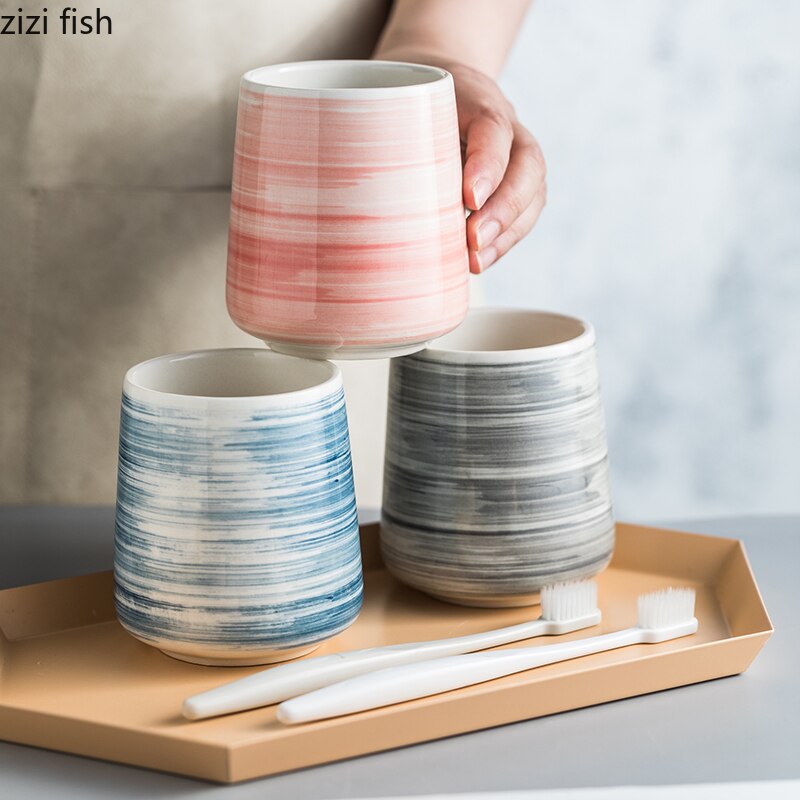 Painted Ceramic Mug Toothbrush Holder Mouth Cup Portable Soap Dispenser Lotion Bottle Wash Supplies Modern Bathroom Accessories