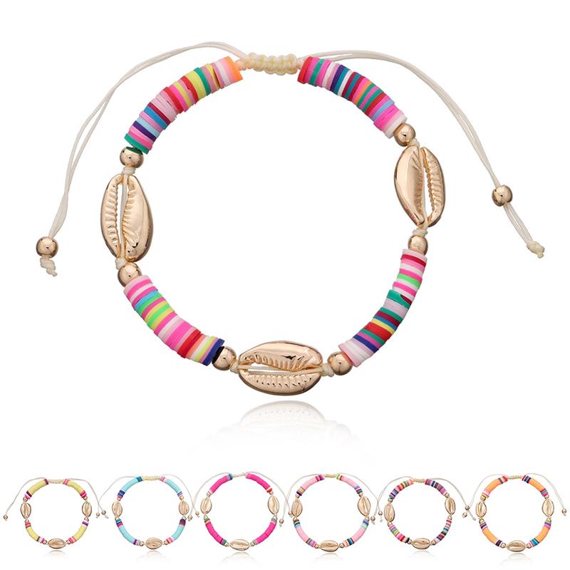 Tobillera de conchas de estilo bohemio hecha a mano, pulsera de tobillo con cuentas ajustables, accesorios de joyería para la playa, 1 unidad