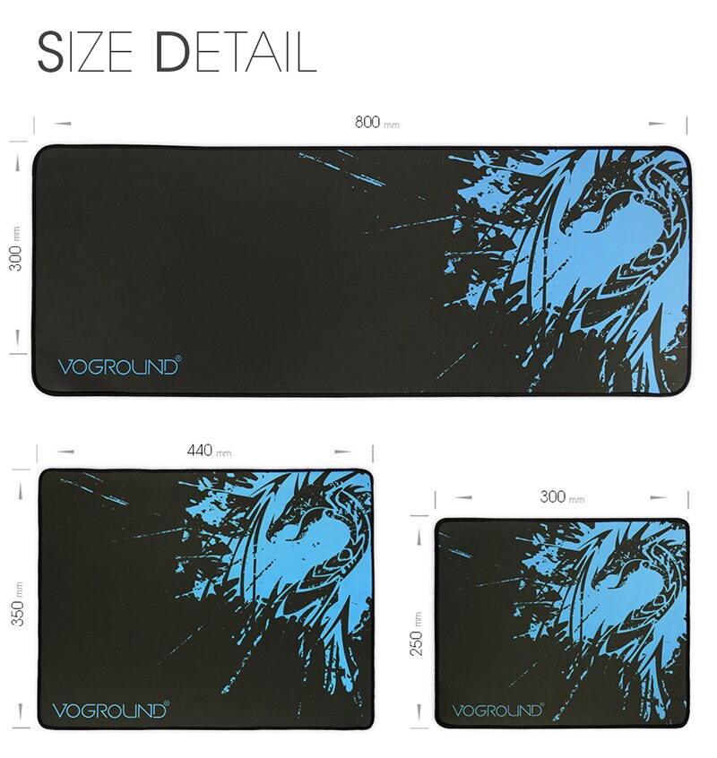 Multi-size Blue Dragon Mouse Pad No-slip Natural Rubber Keyboard Cover Computer Gaming Mouse Mat Locking Edge Desk Mat: Blue Dragon / 800x300mm