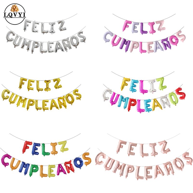 15 stk feliz cumpleanos spansk gratulerer med dagen brev ballonger 16 tommer måke sølv lilla alfabet oppblåsbare globos luftballonger