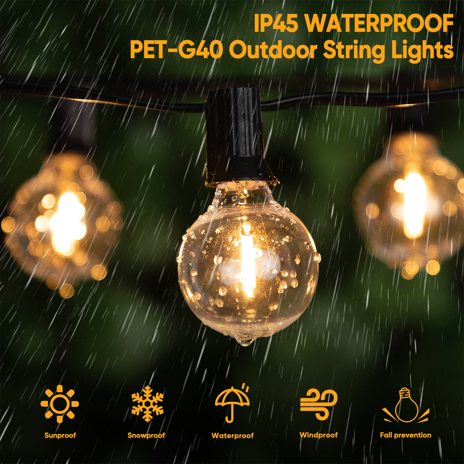 Waterdichte G40 Lichtslingers Onbreekbaar Plastic E12 1W Lampen Buitenslinger EU US Plug Aansluitbaar Verjaardag Tuindecoratie