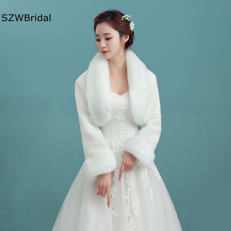 Feather robe women Faux fur coat Bridal fur shawl Peleryna mariage femme Shrugs for women Long sleeve Wedding Jacket
