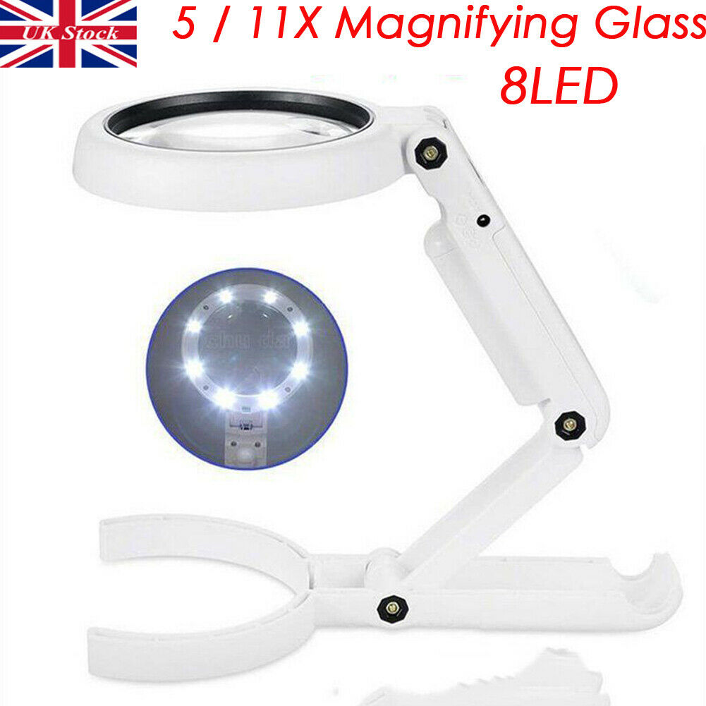 Foldable 5 / 11X Magnifying Glass With Light 8 LED... – Grandado