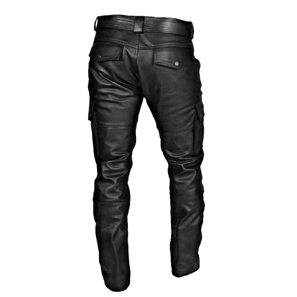 Man Retro Leather Motorcycle Street Pants Men's Autumn Winter Punk Retro Goth Slim Casual Long Pants Trousers Pantalon Homme