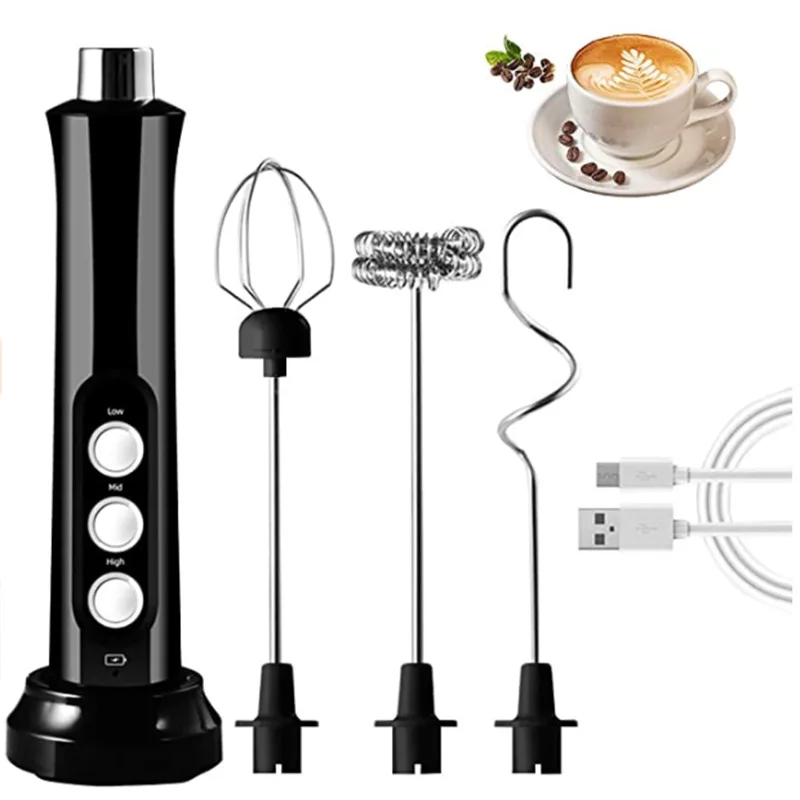 3-in-1 elektrische melkopschuimer Oplaadbare melkschuimmaker Handheld Foamer Hoge snelheden Melkopschuimer Drinkmixer Koffie