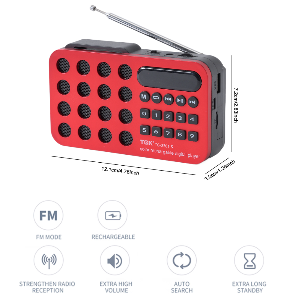 Wireless BT 5.0 DAB+ Digital Radio Portable FM Radio Supports U Disk TF Card MP3 Play Loudspeaker LCD Display Speaker Camping: Red