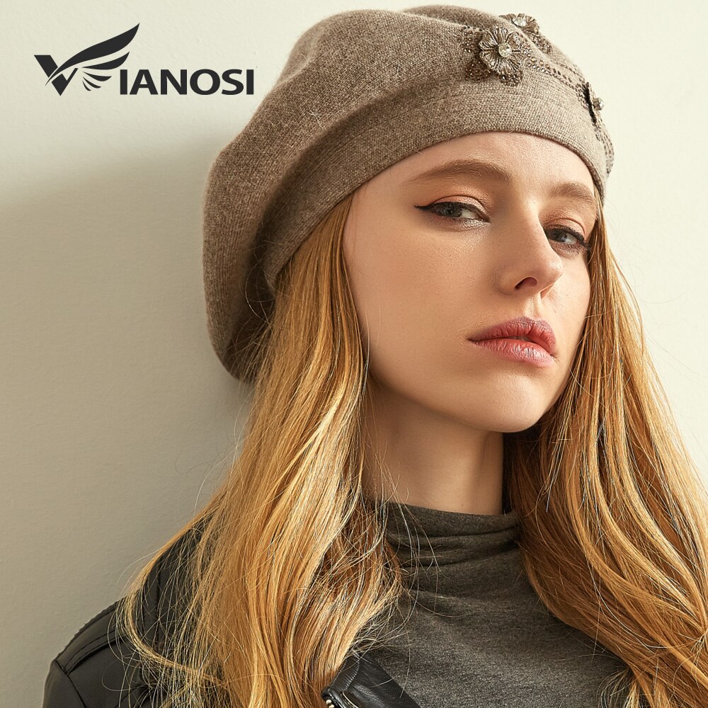 Vianosi vinteruld kvinder baret varm blomst rhinestones strikkede kvindelige hatte hætter