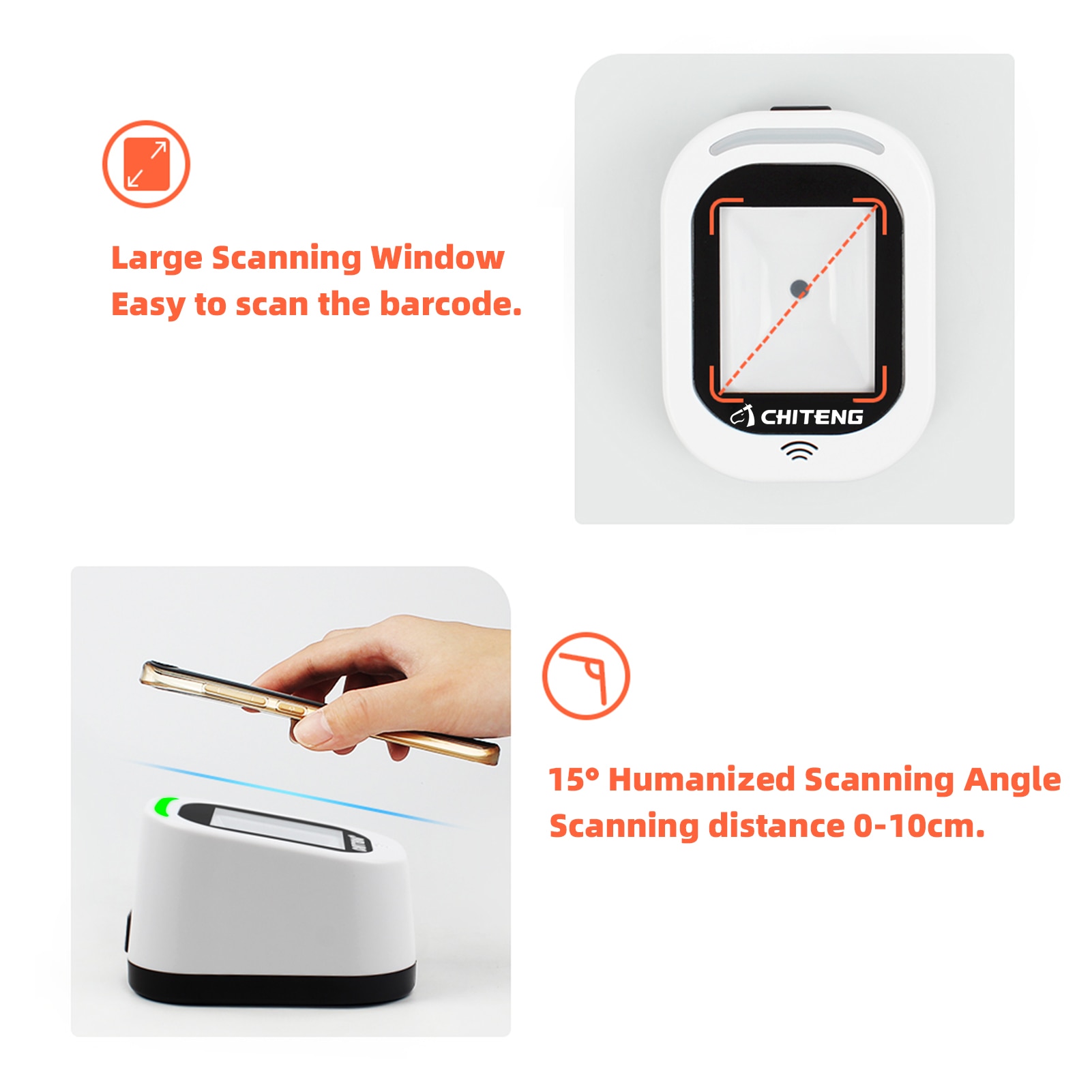 Omnidrectional USB Wired Bar Code 1D 2D QR Barcode Scanner Desktop Hands-free Platform Reader Large Scanning for Supermarket