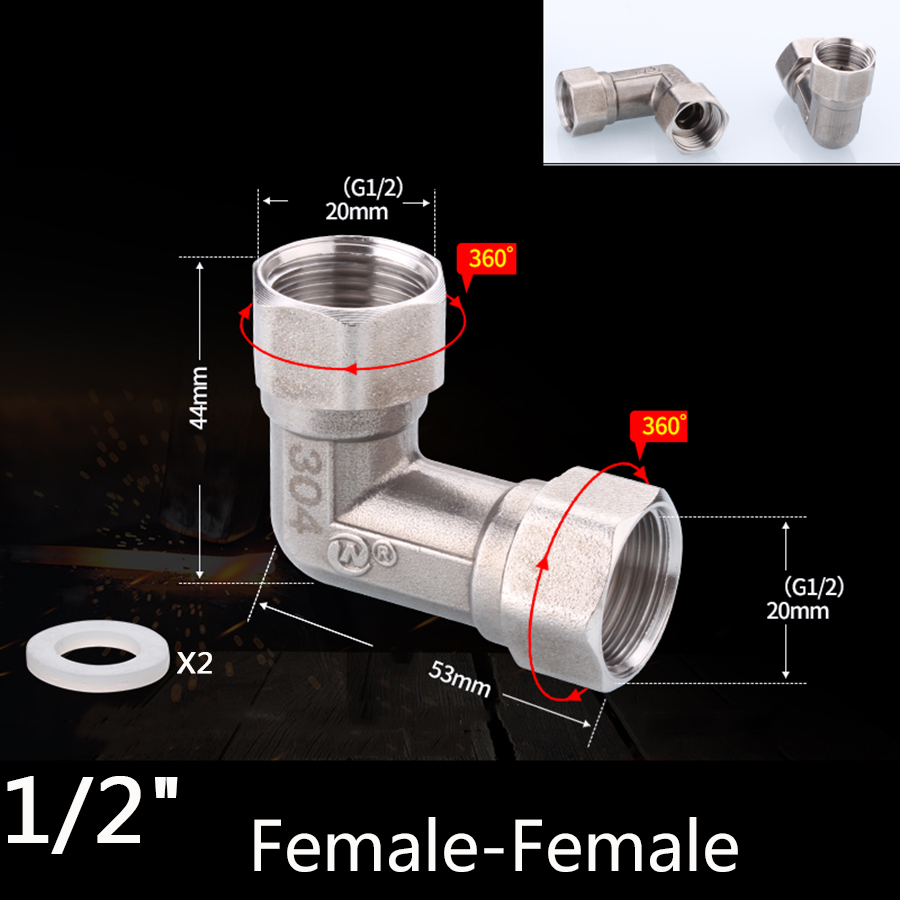 304 Stainless Steel Movable Joint 1/2 BSP Female Male Thread Tee Type Elbow Butt joint adapter Adapter Coupler Plumbing Fittings: Silver