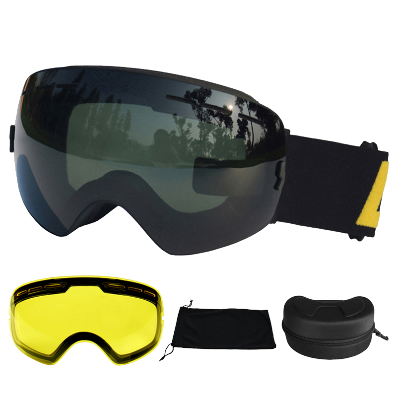 LOCLE Antibeschlag-Skibrille, UV400, Skibrille, doppellagig, zum Skifahren, Snowboarden, Schneebrille, Skibrille mit einer aufhellenden Linse: Armee Grün