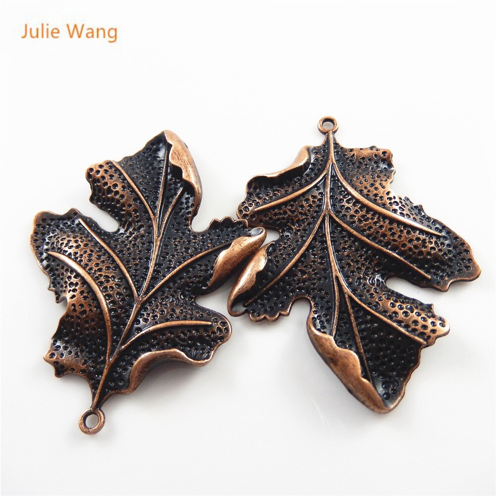 Julie wang 2 stücke antike rot kupfer charme lebendig blatt Suspension anhänger für schmuck halskette handwerk zubehör