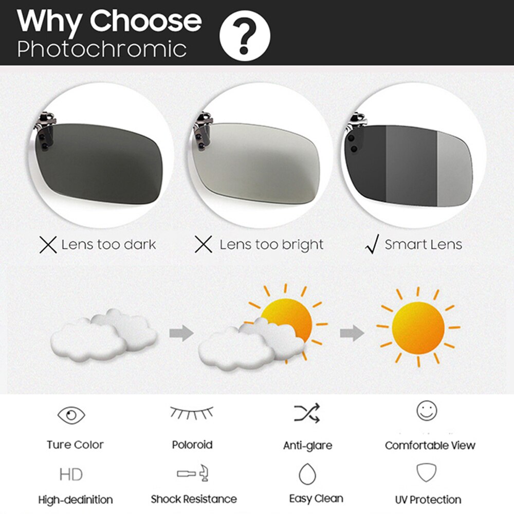 Clip on Sun Glasses for Men Photochromic Glasses Night Vision Sunglasses with Free Box Polarized Clip on Sunglasses