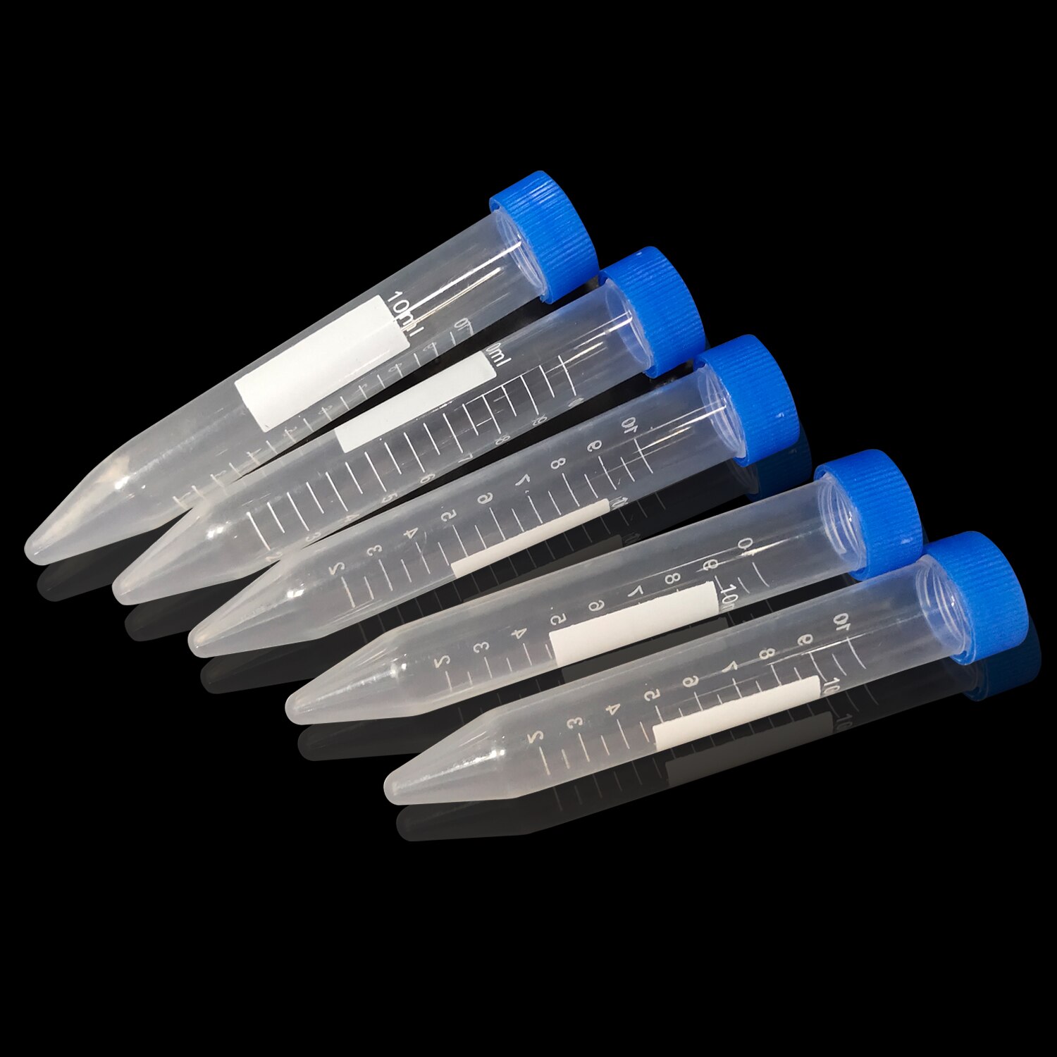 10ml Plastic Centrifuge Tubes, Conical Bottom, Graduated Marks, Blue Screw Cap, Pack of 100pcs