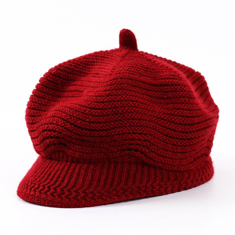 [Aetrends] Vrouw Hoed Gebreide Achthoekige Hoeden Voor Vrouwen Vintage Achthoekige Cap Vrouwen Hoeden Sombrero Mujer Sombrero Z-6598: Wine Red