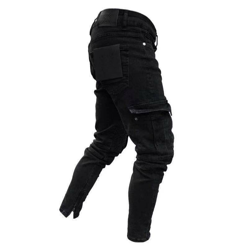 Pantalones vaqueros largos rasgados para hombre, Jeans ajustados elásticos rotos, color negro
