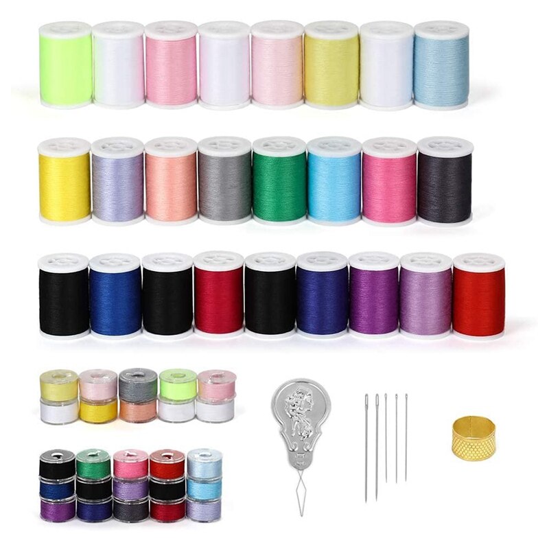 50Pcs Bobbins and Sewing Threads Kits, 21 Colors Cotton Sewing Machine Thread Spools with Prewound Bobbins