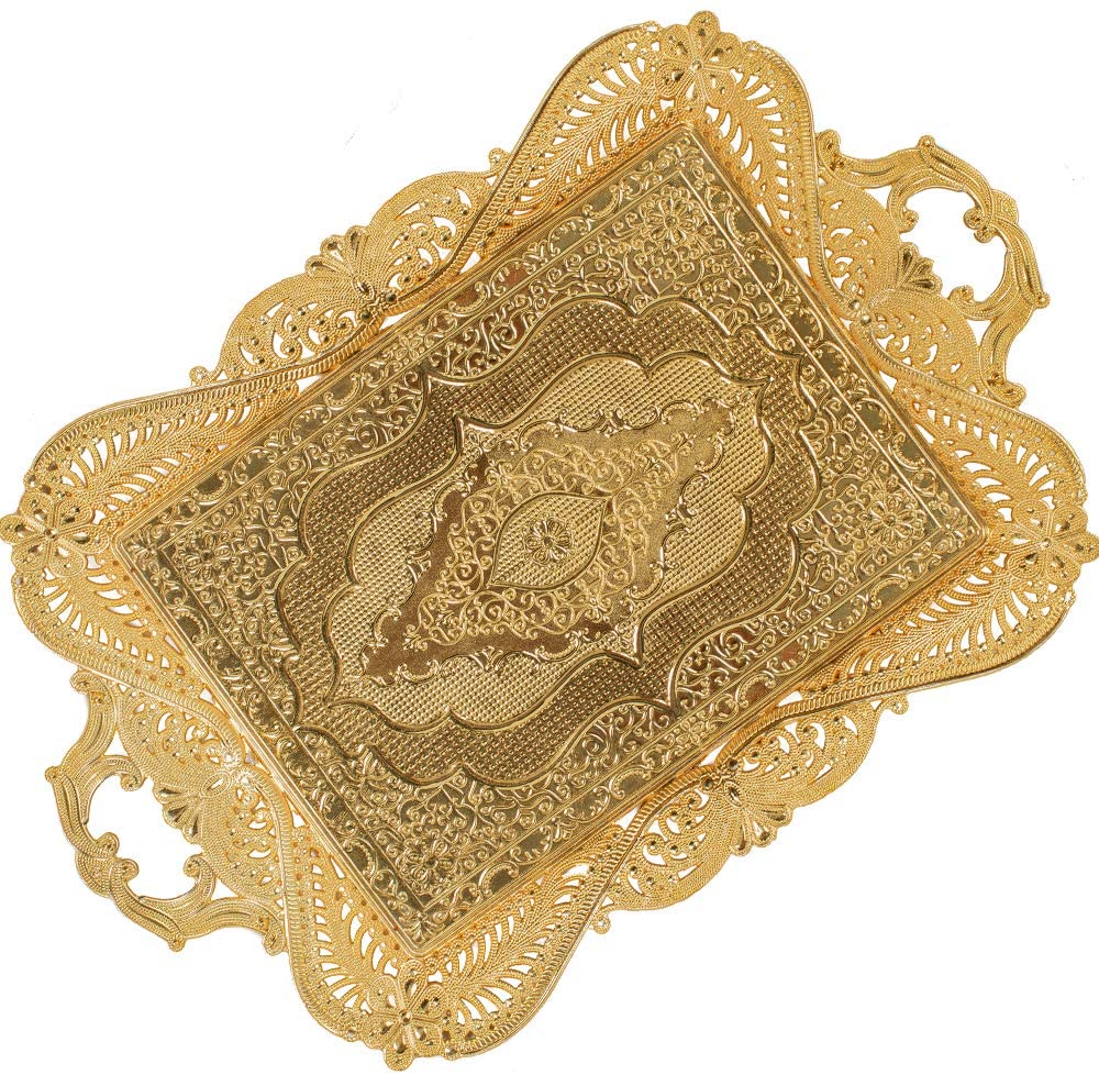 Plateau de service à thé marocain, décoratif en or, Ottoman turc, café, boisson, Bar, robe d'extérieur, maison rustique (15)